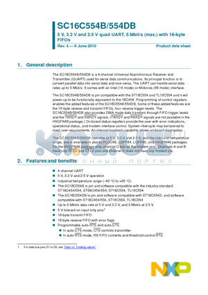 SC16C554DBIB64 datasheet - 5 V, 3.3 V and 2.5 V quad UART, 5 Mbit/s (max.) with 16-byte FIFOs