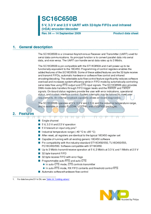 SC16C650BIBS datasheet - 5 V, 3.3 V and 2.5 V UART with 32-byte FIFOs and infrared (IrDA) encoder/decoder