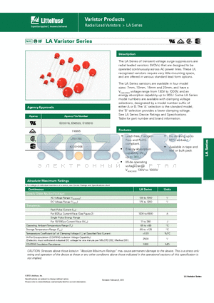 V300LA2 datasheet - Varistor Products - Line Voltage Operation, Radial Lead