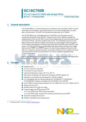 SC16C750BIBS datasheet - 5 V, 3.3 V and 2.5 V UART with 64-byte FIFOs