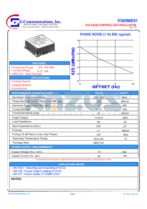 V300ME01 datasheet - VOLTAGE CONTROLLED OSCILLATOR