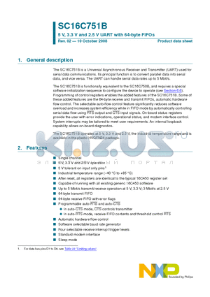 SC16C751BIBS datasheet - 5 V, 3.3 V and 2.5 V UART with 64-byte FIFOs