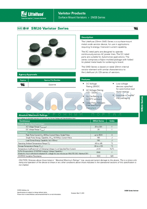V300SM20 datasheet - Varistor Products - Surface Mount Varistors