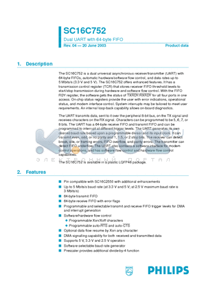 SC16C752 datasheet - Dual UART with 64-byte FIFO