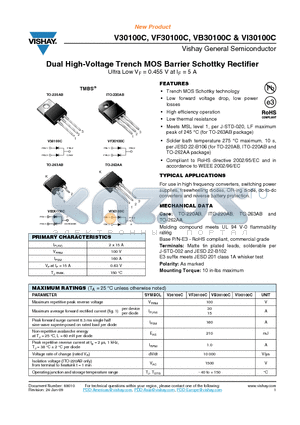V30100C-E3/4W datasheet - Dual High-Voltage Trench MOS Barrier Schottky Rectifier