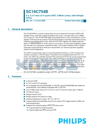 SC16C754BIA68 datasheet - 5 V, 3.3 V and 2.5 V quad UART, 5 Mbit/s (max.) with 64-byte FIFOs