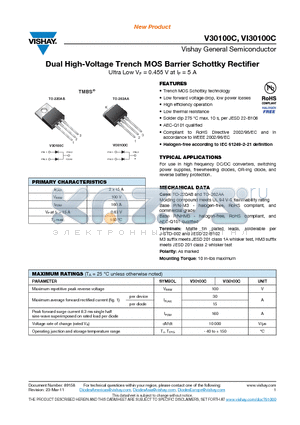 V30100CHM3-4W datasheet - Dual High-Voltage Trench MOS Barrier Schottky Rectifier