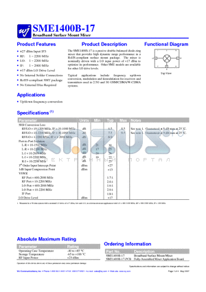 SME1400B-17 datasheet - Broadband Surface Mount Mixer