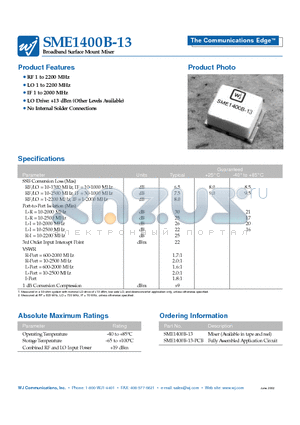 SME1400B-13 datasheet - Broadband surface mount mixer
