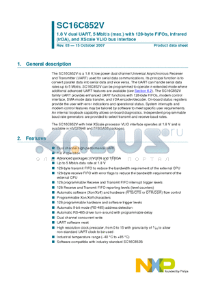 SC16C852VIBS datasheet - Dual UART with 128-byte FIFOs, IrDA, and XScale VLIO bus interface