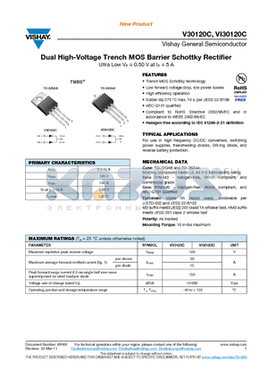 V30120C-M3-4W datasheet - Dual High-Voltage Trench MOS Barrier Schottky Rectifier