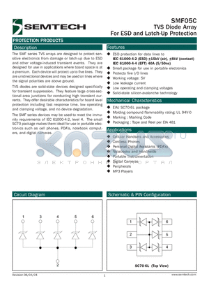SMF05C datasheet - TVS Diode Array For ESD and Latch-Up Protection