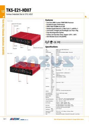 TKS-E21-HD07 datasheet - Fanless Embedded Box for EPIC-HD07