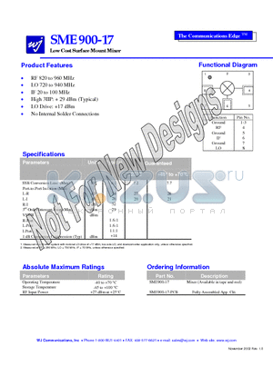 SME900-17 datasheet - Low Cost Surface Mount Mixer