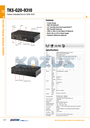 TKS-G20-9310 datasheet - Fanless Embedded Box For GENE-9310