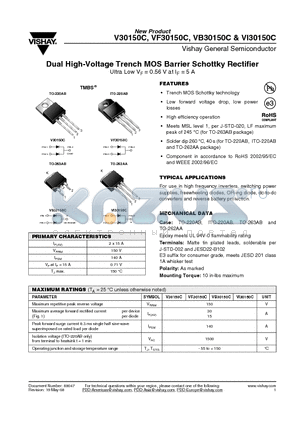 V30150C datasheet - Dual High-Voltage Trench MOS Barrier Schottky Rectifier Ultra Low VF = 0.56 V at IF = 5 A