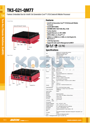 TKS-G21-QM77 datasheet - Fanless Embedded Box for Intel R 3rd Generation Core Tm i7/i3/Celeron R Mobile Processor