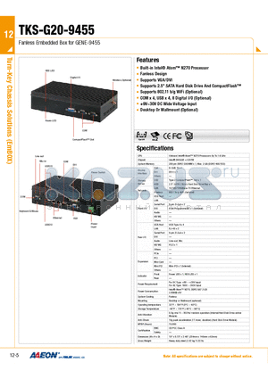 TKS-G20-9455 datasheet - Fanless Embedded Box for GENE-9455