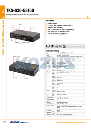 TKS-G30-5315B datasheet - Fanless Embedded Box for GENE-5315 Rev.B