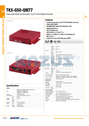 TKS-G50-QM77-001-DX datasheet - EmBox with Intel 3rd Generation Core i7/i5/i3 Mobile Processor