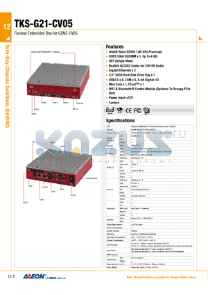 TKS-G21-CV05 datasheet - Fanless Embedded Box for GENE-CV05