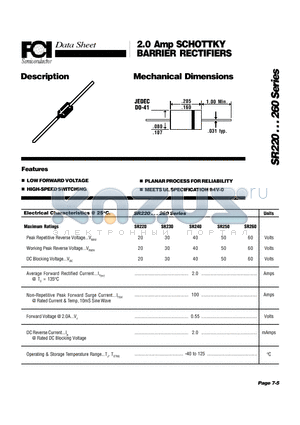 SR240 datasheet - 2.0 Amp SCHOTTKY BARRIER RECTIFIERS