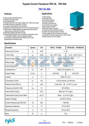 TKV125A-B12 datasheet - Topstek Current Transducer