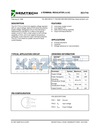 SC1714ZS5 datasheet - 3-TERMINAL REGULATOR (-3.3V)