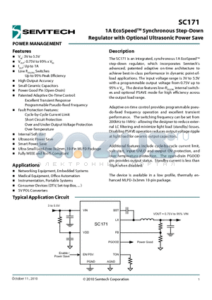 SC171MLTRT datasheet - 1A EcoSpeedTM Synchronous Step-Down Regulator with Optional Ultrasonic Power Save