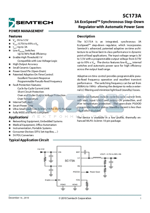 SC173AMLTRT datasheet - 3A EcoSpeedTM Synchronous Step-Down Regulator with Automatic Power Save