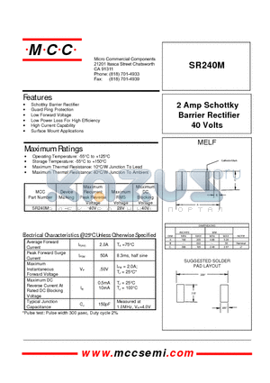 SR240M datasheet - 2 Amp Schottky Barrier Rectifier 40 Volts