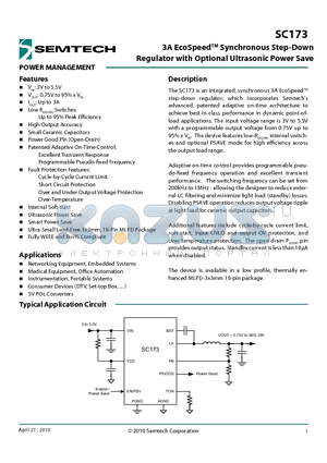 SC173MLTRT datasheet - 3A EcoSpeedTM Synchronous Step-Down Regulator with Optional Ultrasonic Power Save