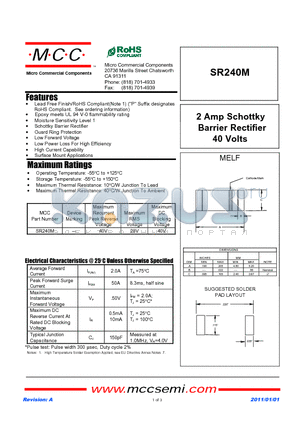 SR240M_11 datasheet - 2 Amp Schottky Barrier Rectifier 40 Volts
