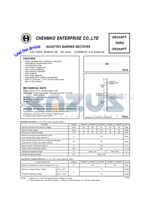 SR240PT datasheet - SCHOTTKY BARRIER RECTIFIER