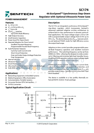 SC174 datasheet - 4A EcoSpeedTM Synchronous Step-Down Regulator with Optional Ultrasonic Power Save