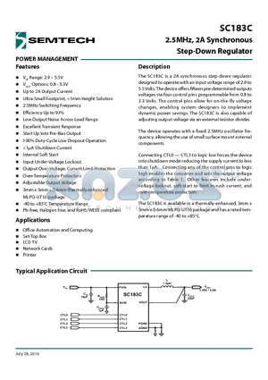 SC183C datasheet - 2.5MHz, 2A Synchronous Step-Down Regulator