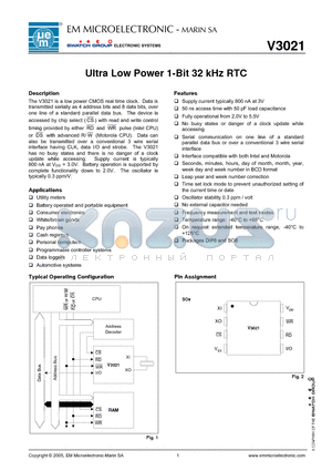 V3021XDL8A datasheet - Ultra Low Power 1-Bit 32 kHz RTC