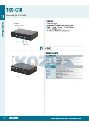 TKS-G10 datasheet - Fanless Design, RJ-45 x 6 for 2 WAN Ports, 4 LAN Ports