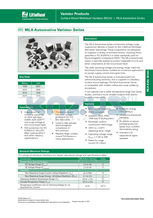 V30MLA1210NHAUTO datasheet - MLA Automotive Varistor Series