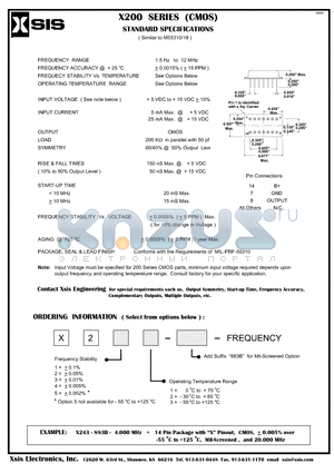 X212-883B datasheet - X200 SERIES (CMOS) STANDARD SPECFITIONS