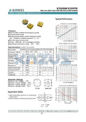 V320SM datasheet - Ultra Low phase noise VCO with built-in buffer amplifier