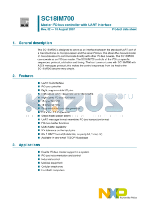 SC18IM700 datasheet - Master I2C-bus controller with UART interface