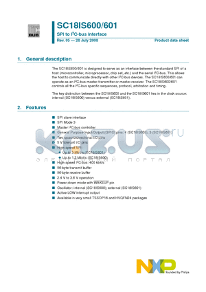 SC18IS600 datasheet - SPI to I2C-bus interface