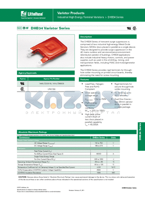 V321DHB34 datasheet - Varistor Products - High Energy Industrial