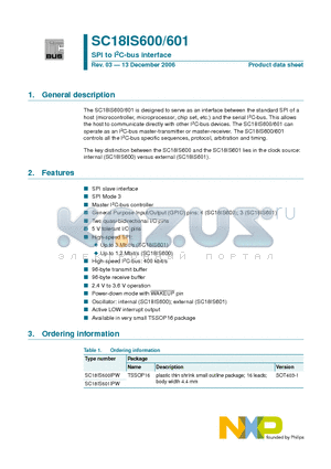 SC18IS601 datasheet - SPI to IC-bus interface