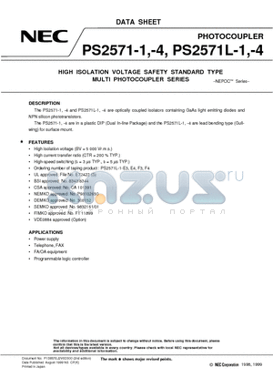 PS2571-4-V datasheet - HIGH ISOLATION VOLTAGE SAFETY STANDARD TYPE MULTI PHOTOCOUPLER SERIES