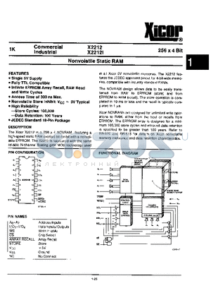 X2212 datasheet - Nonvolatile Static RAM