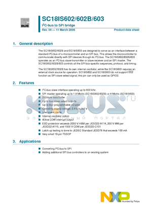 SC18IS602BIPW datasheet - I2C-bus to SPI bridge