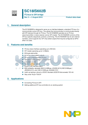 SC18IS602B datasheet - I2C-bus to SPI bridge