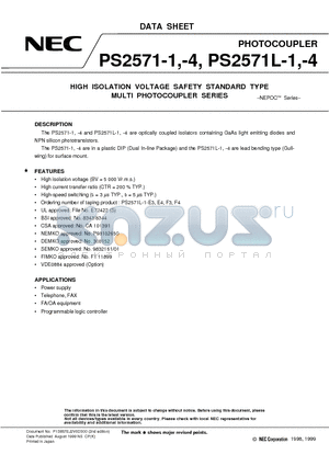 PS2571L-1-V-E3 datasheet - HIGH ISOLATION VOLTAGE SAFETY STANDARD TYPE MULTI PHOTOCOUPLER SERIES